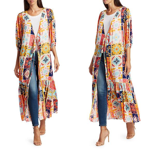 NWT Carolina K Debra Maxi Dress/Cover Up in Terracotta Tile Pattern, Sz S - Picture 2 of 12